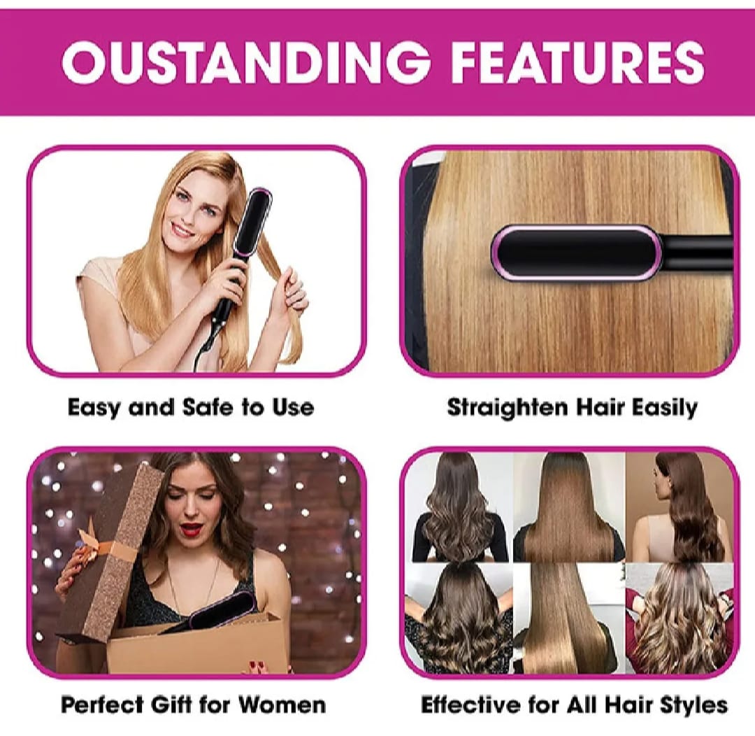2 in 1 Hair Straightener and Curler -Professional Hair Straightener Brush and Comb for Salon-Quality Results - Hair Style Accessories for Girls
